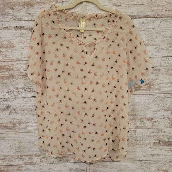 Bee Stitched- Tan Sheer Top w/ Elephants - Picture 1 of 2